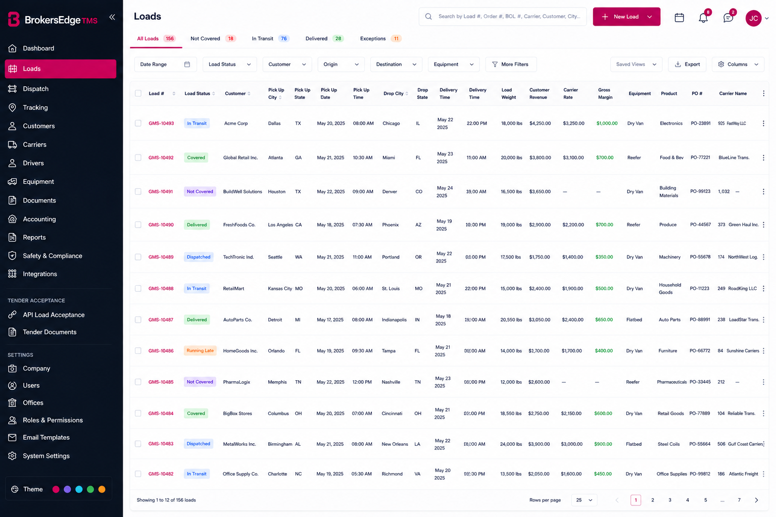 BrokersEdge TMS load board interface preview
